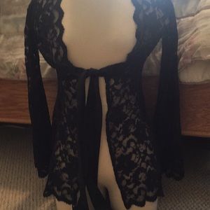 CAbi #488 Black Lace bell sleeve cardigan blouse